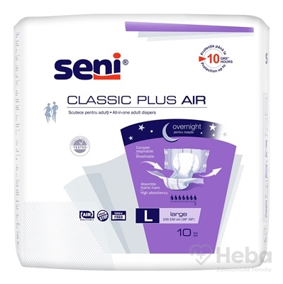 Seni CLASSIC PLUS AIR Large L  plienkové nohavičky (obvod pása 100-150 cm, savosť 3100 ml) 1x10 ks