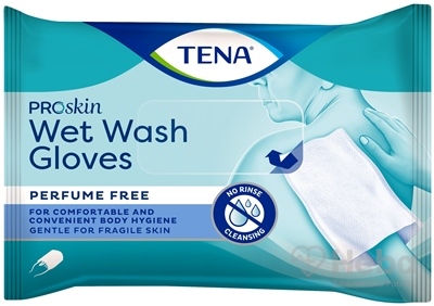 TENA Vlhčené rukavice na umývanie  wet wash gloves, neparfumované 1x8 ks