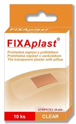 FIXAplast CLEAR náplasť strip  priehľadná, s vankúšikom 72x19 mm, 1x10 ks
