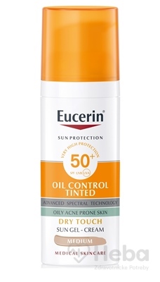 Eucerin Sun Oil Control Tinted tónovací stredne tmavý krémový gél na problematickú pleť SPF50+  50 ml opaľovací krémový gél