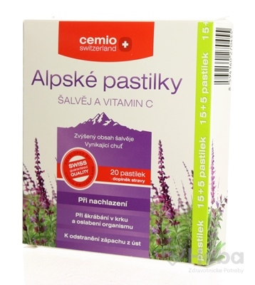 Cemio Alpské pastilky Šalvia a vitamín C  20 pastiliek
