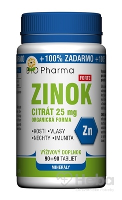 BIO Pharma Zinok citrát Forte 25 mg  180 tabliet (90+90 zadarmo)