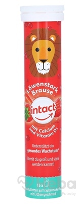 INTACT Silný lev Hroznový cukor s Kalciom a vitamínom D3  15 šumivých tabliet jahoda