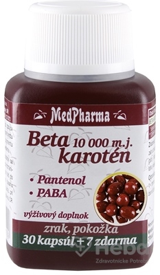 MedPharma Betakarotén 10 000 m.j. s panthenolom a PABA  37 kapsúl (30+7 zadarmo)