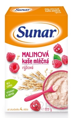 Sunar MALINOVÁ kaša mliečna ryžová  (od ukonč. 4. mesiaca) 1x225 g