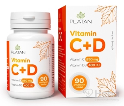 Platan Vitamín C + Vitamín D  90 cmúľacích tabliet