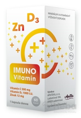 Apateka Imuno Vitamín (Vitamín C + vitamín D + Zinok)  60 kapsúl