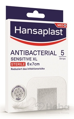Hansaplast MED ANTIBACTERIAL SENSITIVE XL  náplasť, sterile, 6x7 cm, 1x5 ks