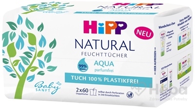 HiPP BabySANFT NATURAL Aqua vlhčené obrúsky  čistiace, ultrasensitive 2x60 ks