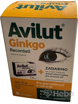 AVILUT Ginkgo Recordati  cps 1x90 ks + zadarmo AVILUT očné kvapky pre unavené oči 10x0,5 ml, 1x1 set