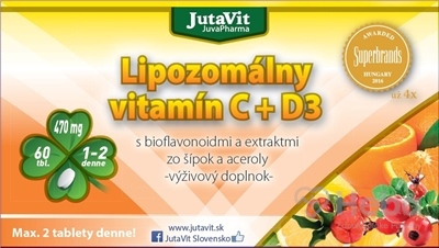 JutaVit Lipozomálny Vitamín C + Vitamín D3 s bioflavonoidmi a extraktmi zo šípok a aceroly  60 tabliet