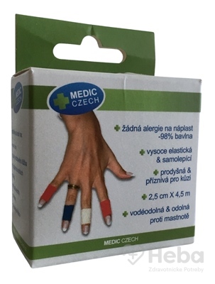 MEDIC Bandáž Finger Červená  2,5cm x 4,5m, náplasť elastická (rýchloobväz), 1x1 ks