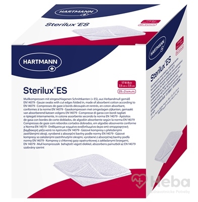 STERILUX ES kompres sterilný  so založenými okrajmi 17 vlákien 8 vrstiev (7,5cmx7,5cm) 25x2 (50 ks)