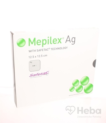 Mepilex Ag 12,5x12,5 cm  mäkký silikónový bakteriostatický obväz na rany 1x5 ks