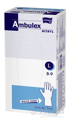 Ambulex rukavice NITRYL  veľ. L, biele, dlhé, nesterilné, nepúdrované, 1x100 ks