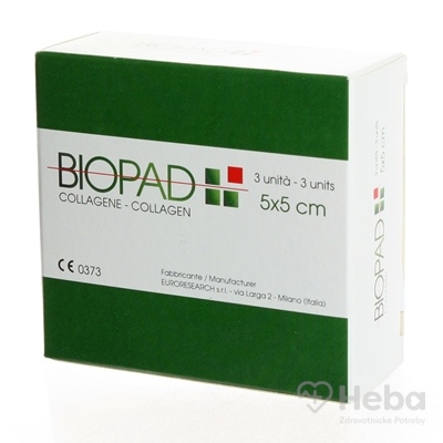 Biopad  kolagénové krytie rán 5x5x0,7 cm, sterilné 1x3 ks