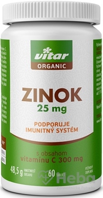 Vitar Organic Zinok 25 mg + Vitamín C 300 mg  60 tabliet