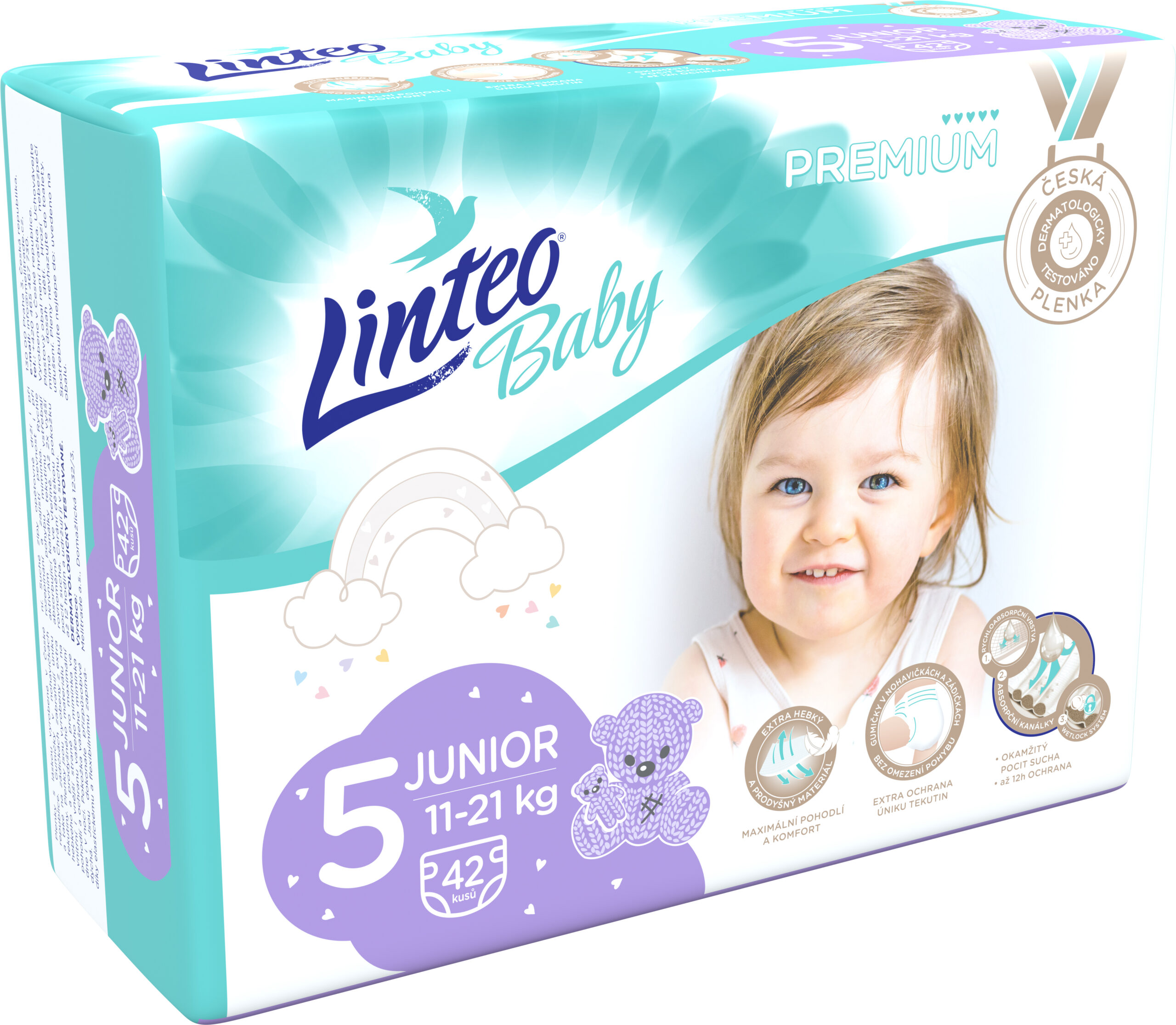 LINTEO BABY Premium Plienky jednorazové 5 JUNIOR (11-21 kg) 42 ks