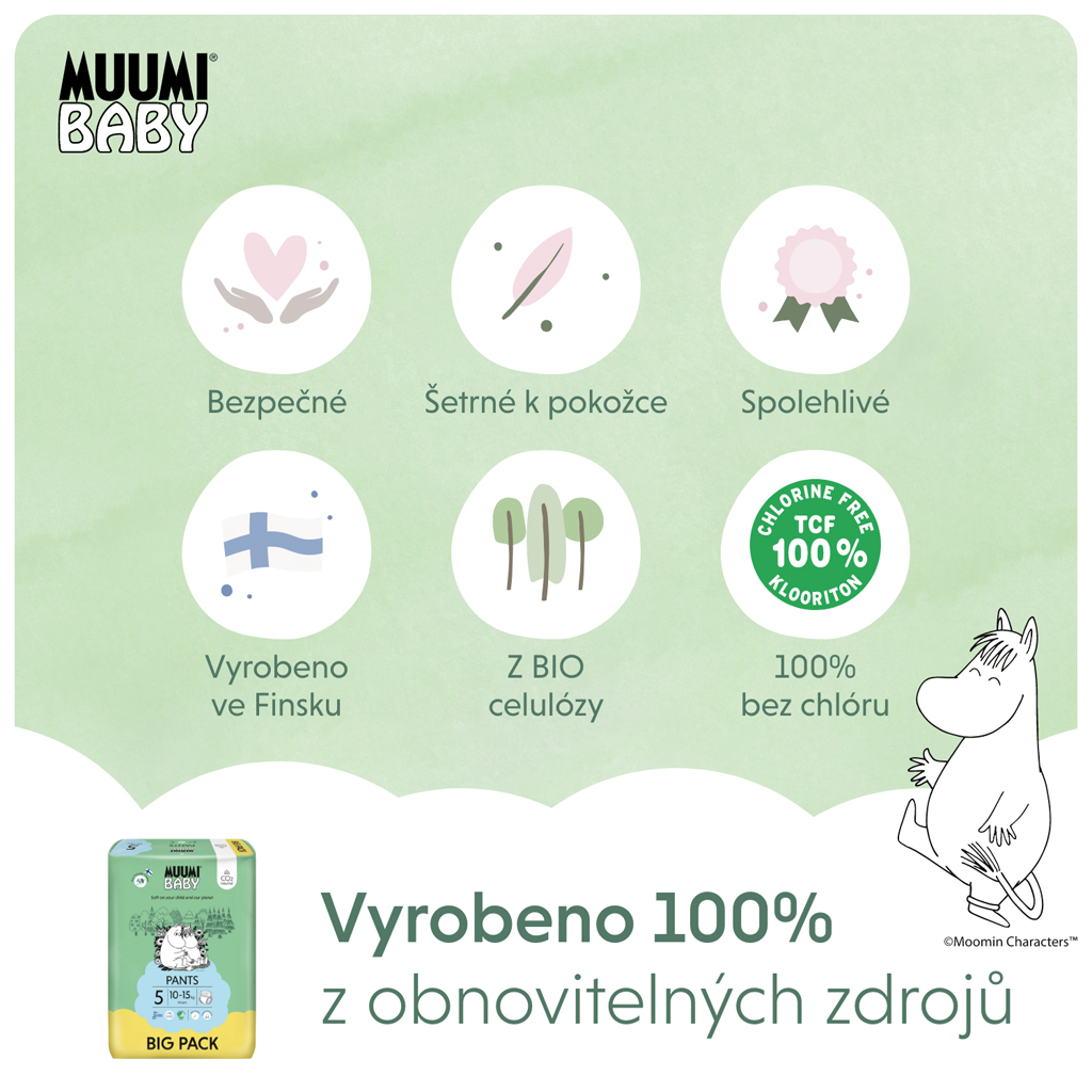 MUUMI Baby Pants 5 Maxi+ 10-15 kg (54 ks), nohavičkové eko plienky