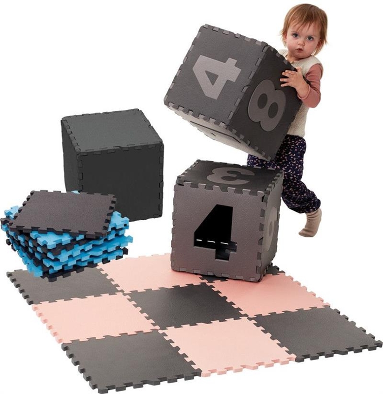 BABYDAN Hracia podložka Puzzle Dusty Blue 90 x 90 cm
