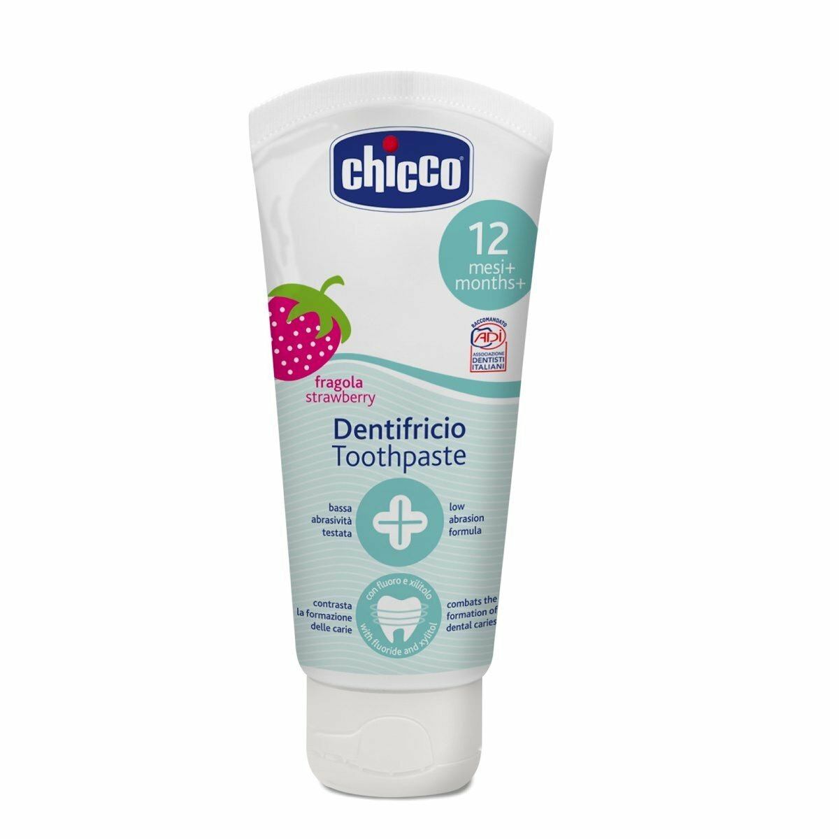 Chicco Zubná pasta s fluorom s príchuťou jahoda, 12m+