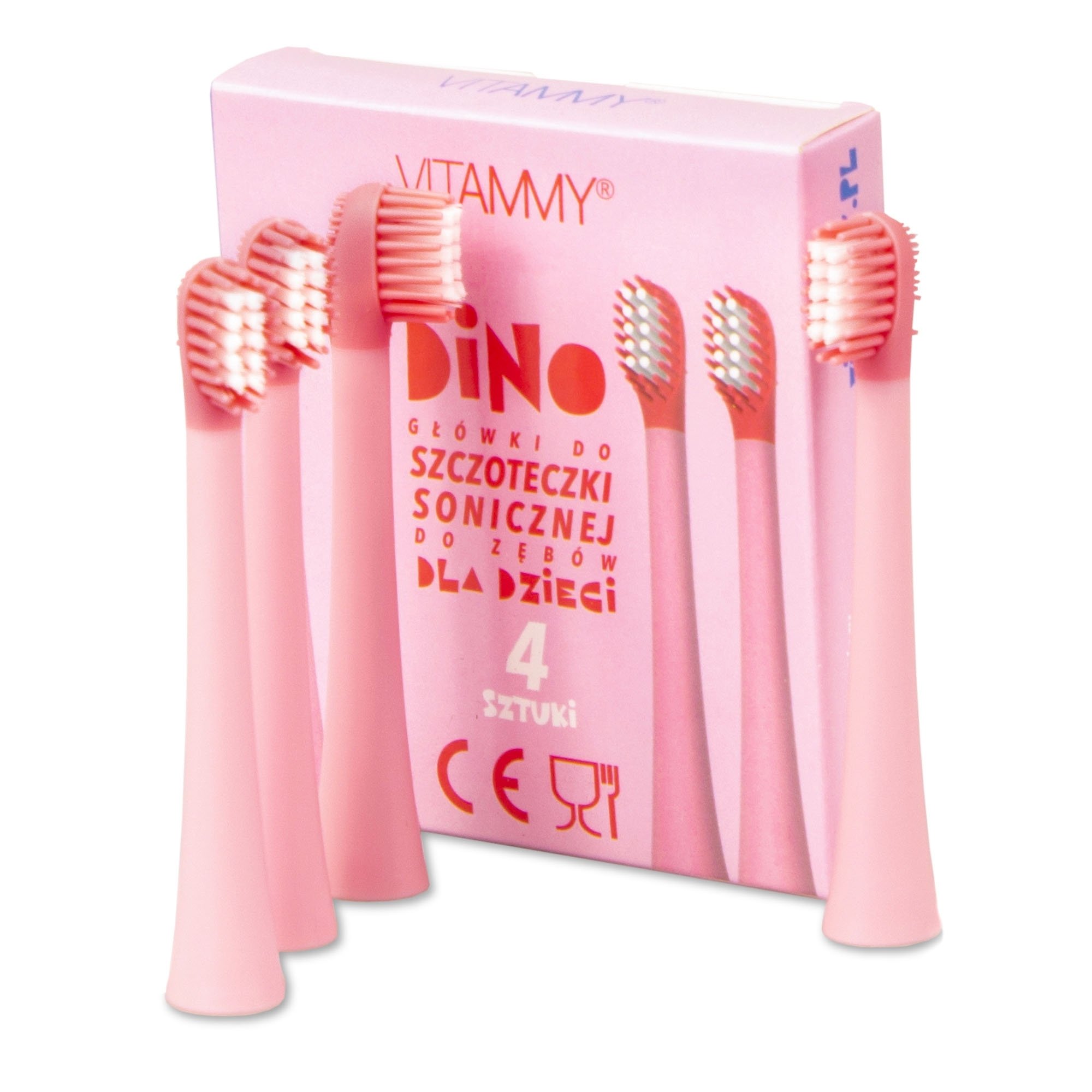 VITAMMY DINO, Náhradné násady na zubné kefky DINO, ružová, 4ks