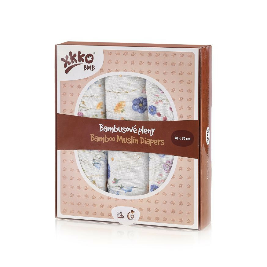 XKKO BMB Bambusová plienka Digi - Blue Wildflowers, 70x70, MIX 3ks