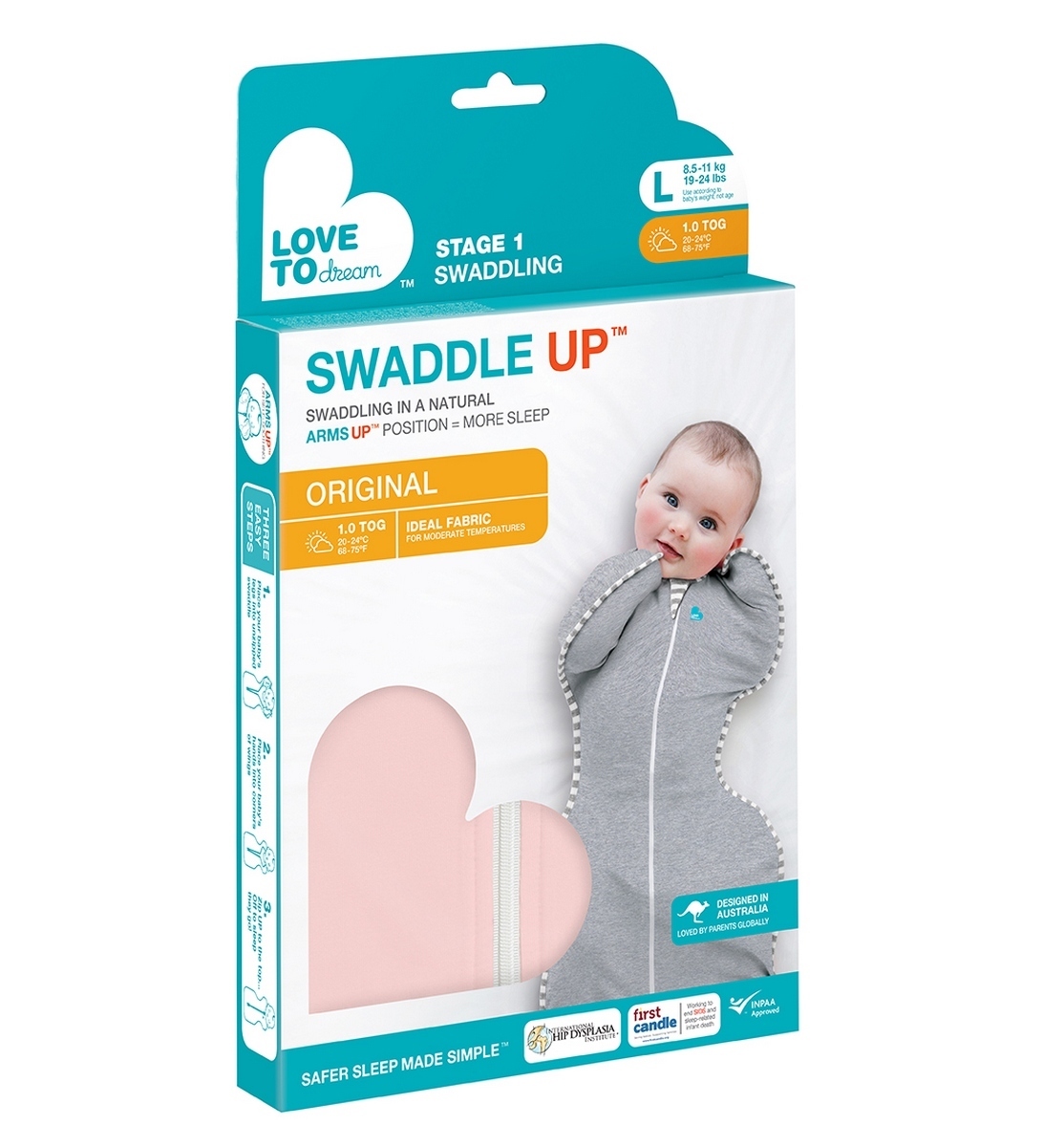Love To Dream Swaddle UP - Zavinovačka, veľkosť M, dusty pink, 1  FÁZA, 3-6m, 6-8,5kg