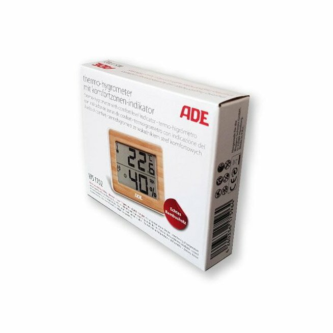 ADE WS1702 Bambusový digitálny vlhkomer / vnútorný teplomer