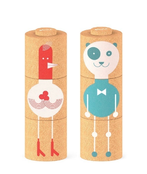 Elou Ekologické korkové kocky - Pyramídové puzzle kohút/panda