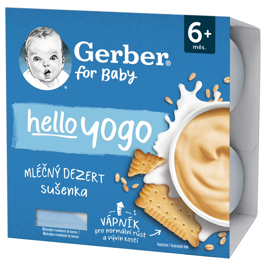 GERBER Dezert mliečny sušienka Hello yogo 4x100 g