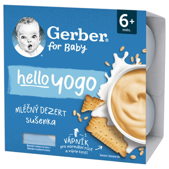 GERBER Dezert mliečny sušienka Hello yogo 4x100 g
