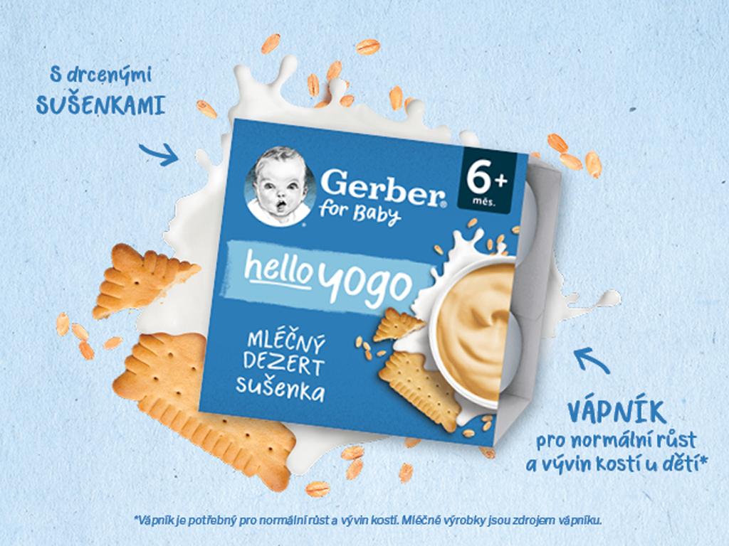 GERBER Dezert mliečny sušienka Hello yogo 4x100 g