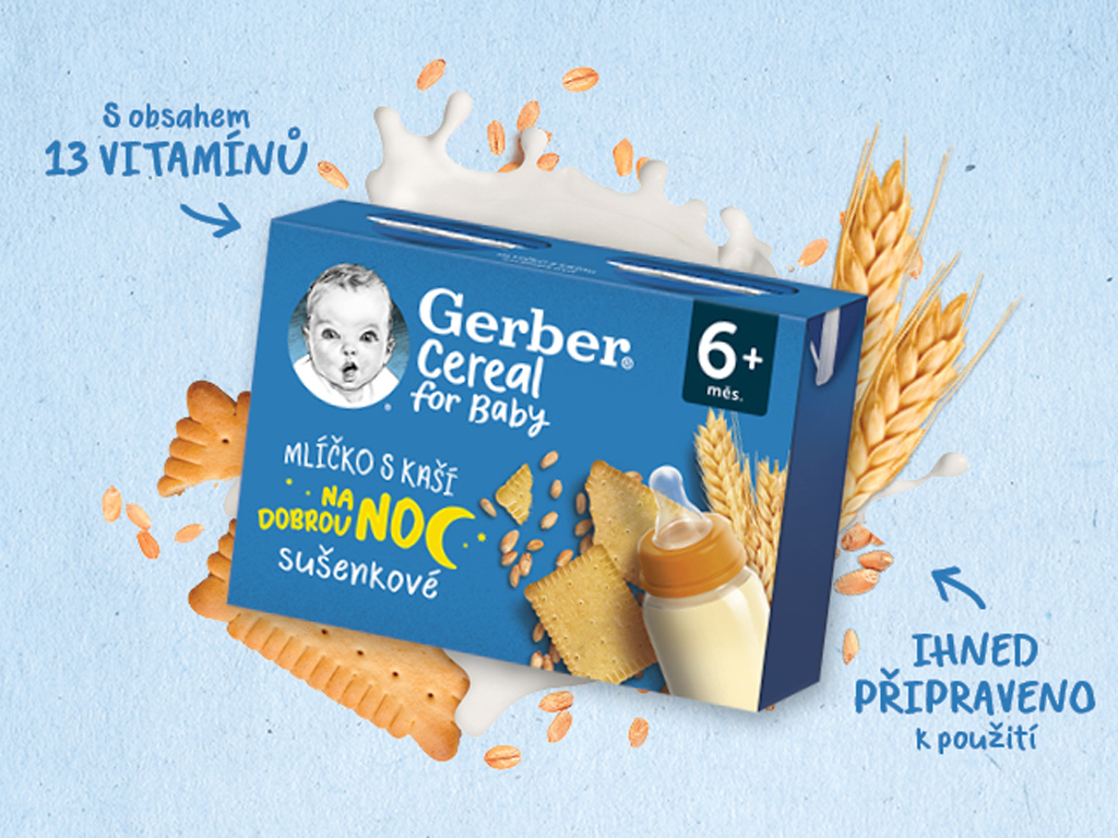 GERBER Mliečko s kašou sušienkové Cereal 2x200 ml