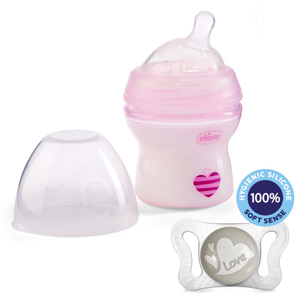 CHICCO Fľaša dojčenská Natural Feeling 150 ml, dievča 0m + vzorka Cumlík Physio Micro 0-2m