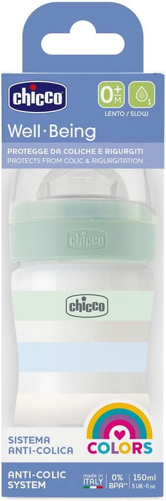 CHICCO Fľaša dojčenská Well-being silikón 150 ml chlapec