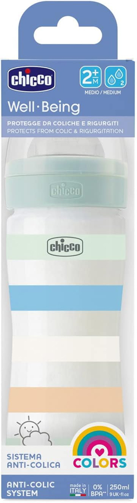 CHICCO Fľaša dojčenská Well-being silikón 250 ml chlapec