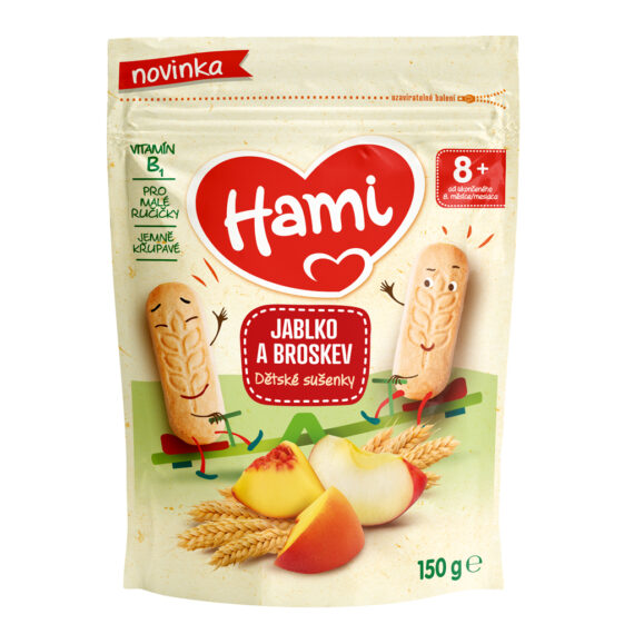 HAMI Sušienky detské jablko a broskyňa 150g, od uk. 8. mesiaca