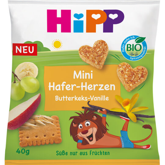 HiPP BIO Srdiečka ovocno-obilná Maslové sušienky - Vanilka od uk. 1 roku, 40 g