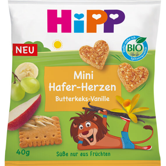 HiPP BIO Srdiečka ovocno-obilná Maslové sušienky - Vanilka od uk. 1 roku, 40 g
