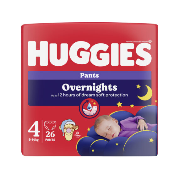 HUGGIES® Nohavičky plienkové nočné Overnights Pants vel. 4 (9-14 kg), 26 ks