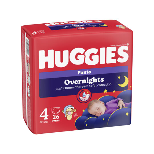 HUGGIES® Nohavičky plienkové nočné Overnights Pants vel. 4 (9-14 kg), 26 ks