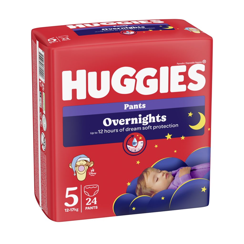 HUGGIES® Nohavičky plienkové nočné Overnights Pants vel. 5 (12-17 kg), 24 ks