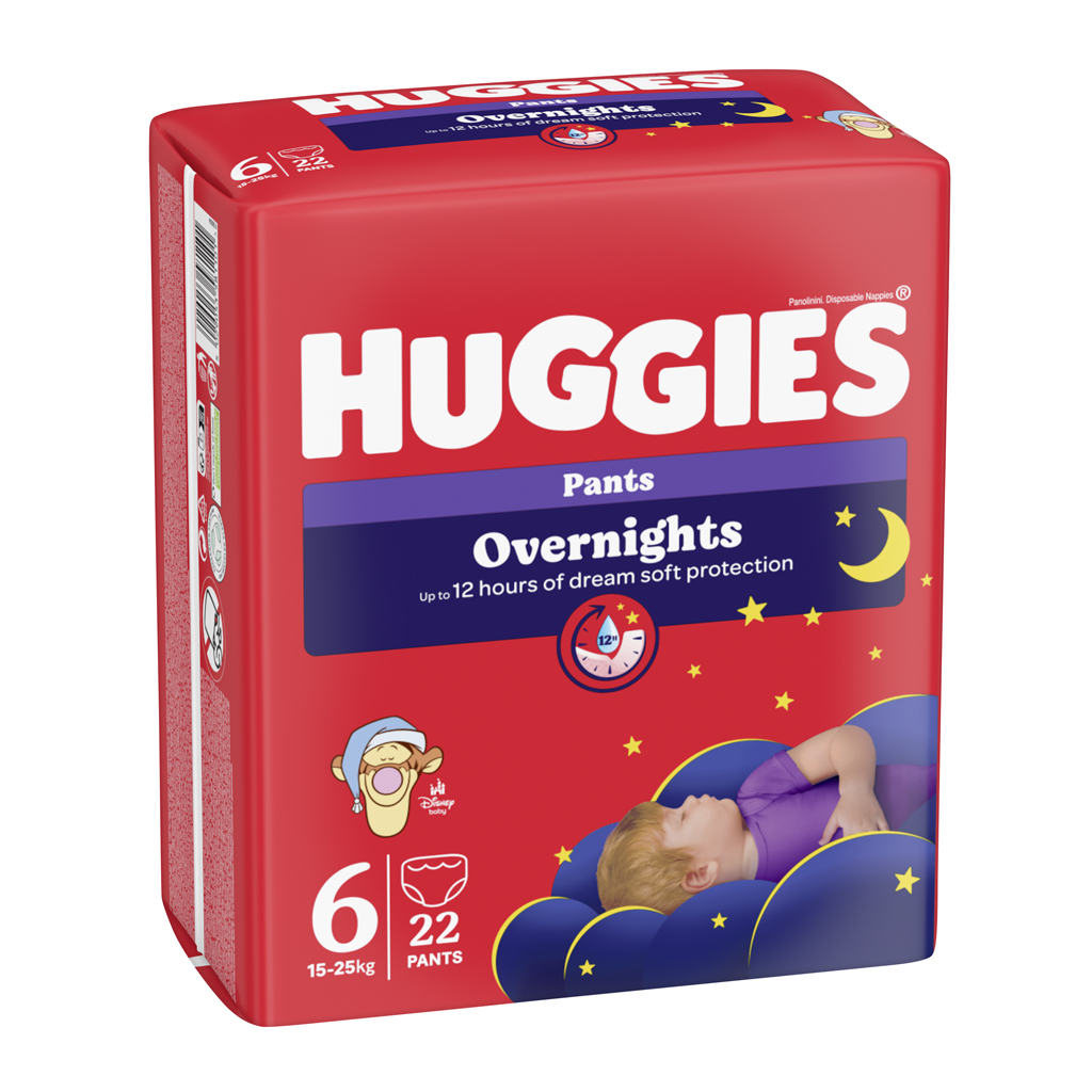 HUGGIES® Nohavičky plienkové nočné Overnights Pants vel. 6 (15-25 kg), 22 ks