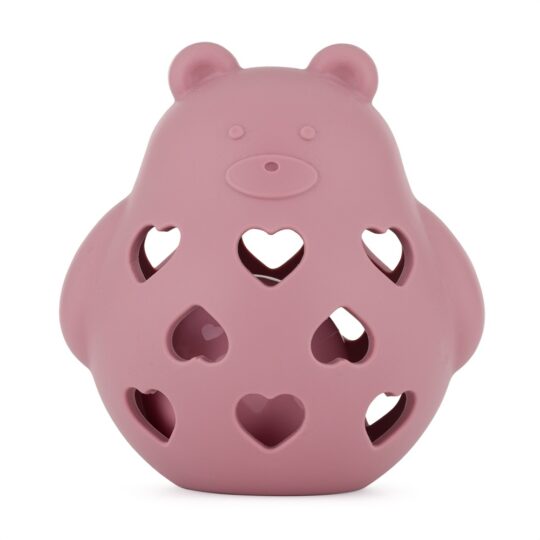 PETITE&MARS Hračka silikónová s hrkálkou Bear Basil Dusty Rose 0m+