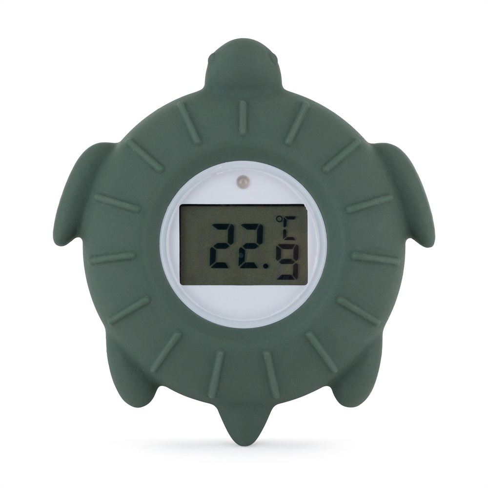 PETITE&MARS Teplomer silikónový digitálny do vody Turtle Terry Misty Green 0m+