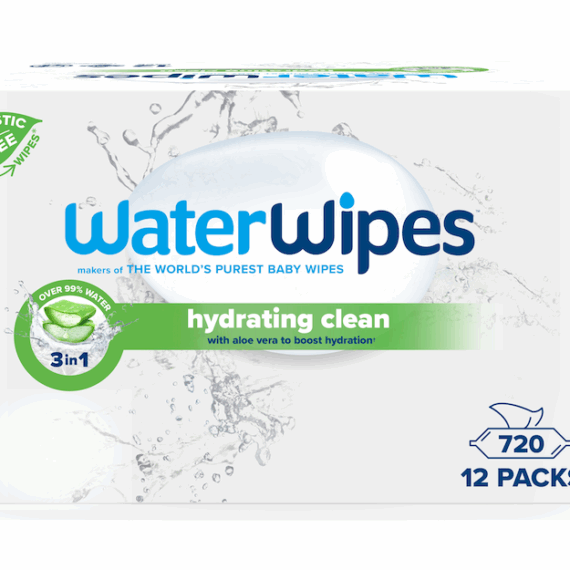 12x WATERWIPES Obrúsky vlhčené Hydrating clean bez obsahu plastov 60 ks ( 720 ks )