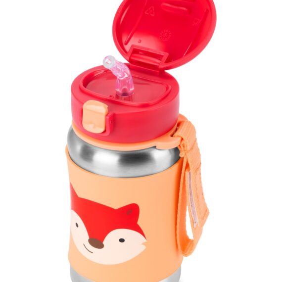 SKIP HOP Spark Style Fľaša so slamkou na vodu nerez Líška 12m+