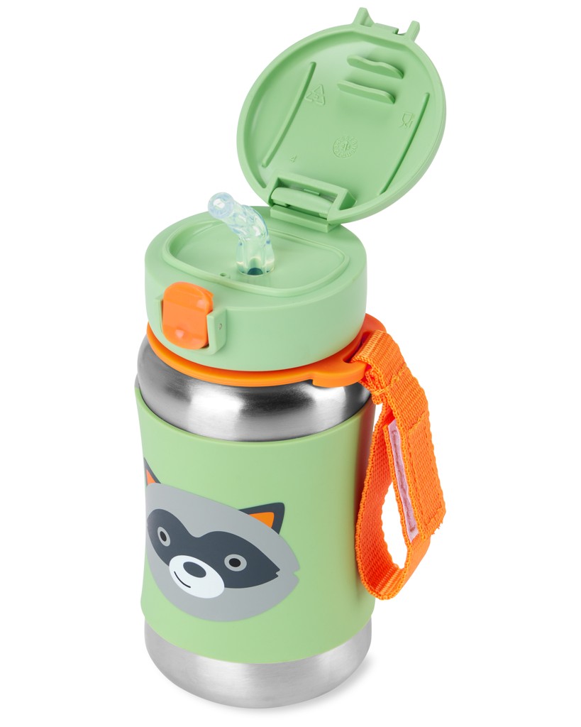 SKIP HOP Spark Style Fľaša so slamkou na vodu nerez Medvedík čistotný 12m+