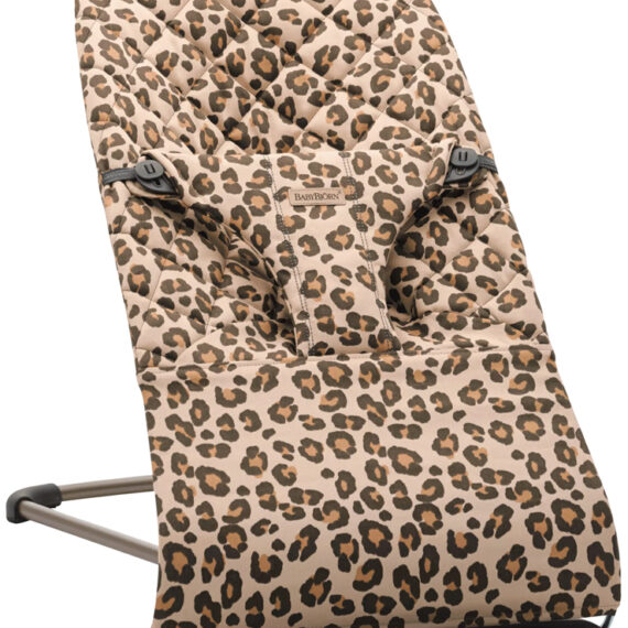 BABYBJÖRN Lehátko Bliss Beige Leopard print cotton, tmavá šedá konštrukcia